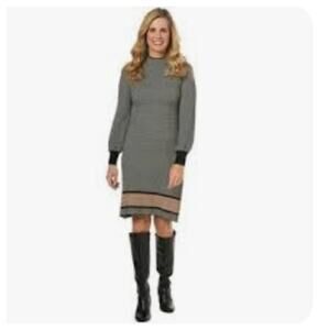 Robbie Bee Chevron Long Sleeve Mock Neck Stripe Hem Knit Midi Dress